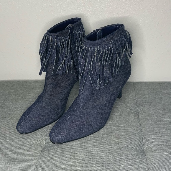 Denim Stool Heels - Picture 2 of 9